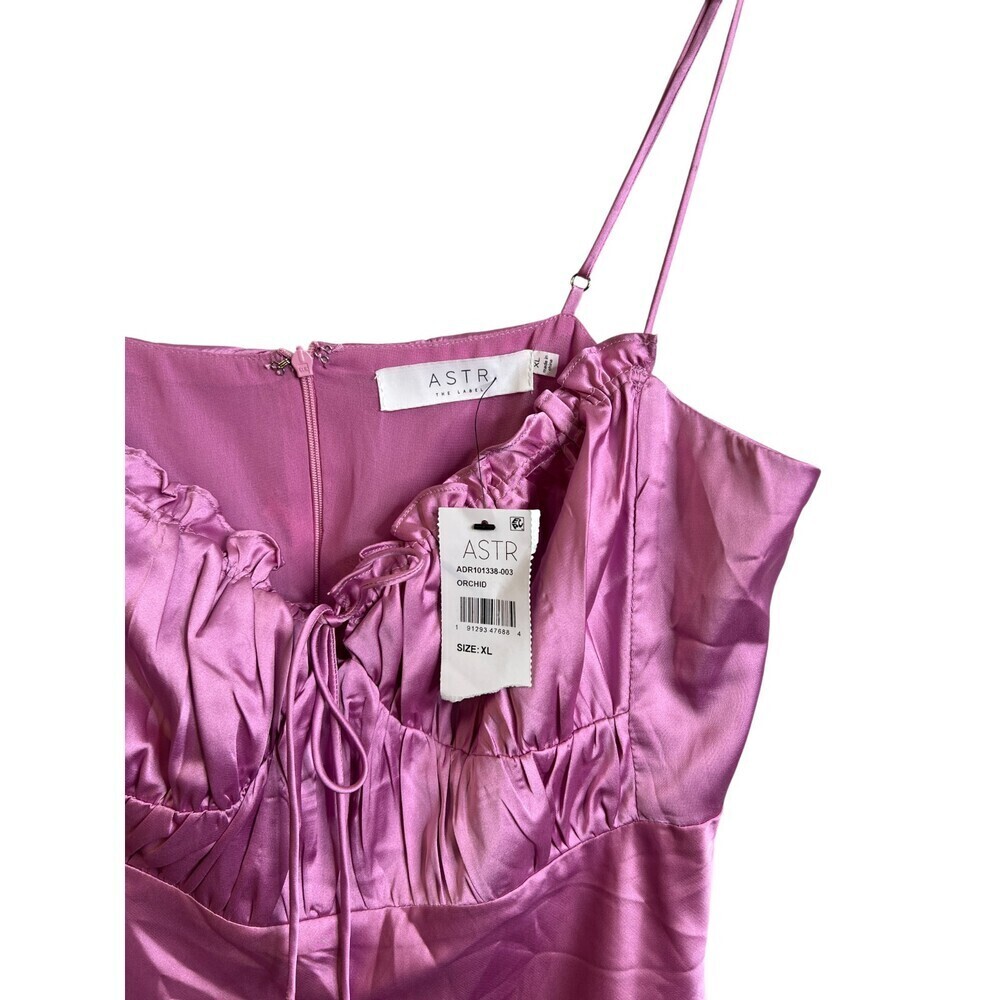 ASTR The Label Orchid Pink Satin Mini Dress Ruched Tie Front Size XL NWT - Picture 4 of 6